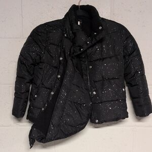 GAP Kids Girls Black Sparkly Puffer Winter Coat Size Small (6/7) Excellent Cond